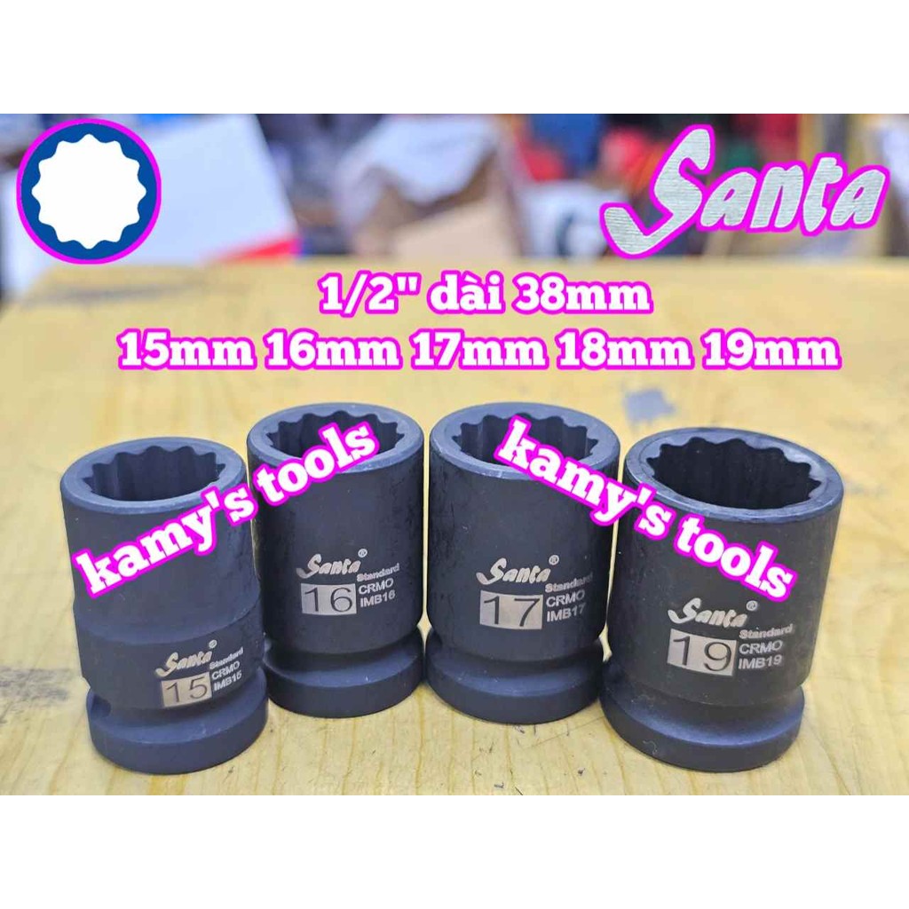 Santa 1/2 นิ้ว 12 ด้านหัวซ็อกเก็ต 15 มม. 16 มม. 17 มม. 18 มม. 19 มม. IMB615 IMB616 IMB619