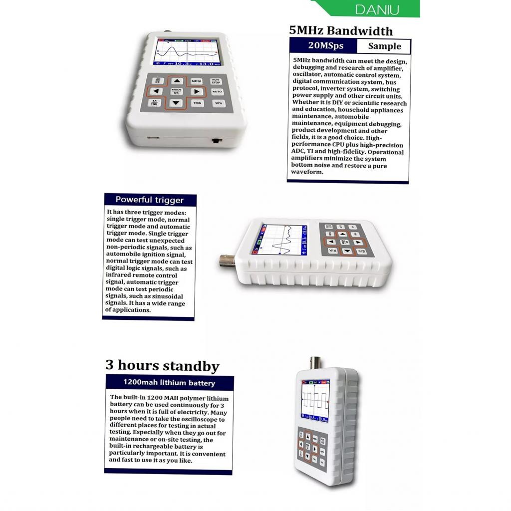 KKMOON1-TH ทั่วไป DSO Pro Digital Oscilloscope Handheld Mini Palm ขนาดที่มีแบนด์วิดธ์ 5m 20ms/s อัตร