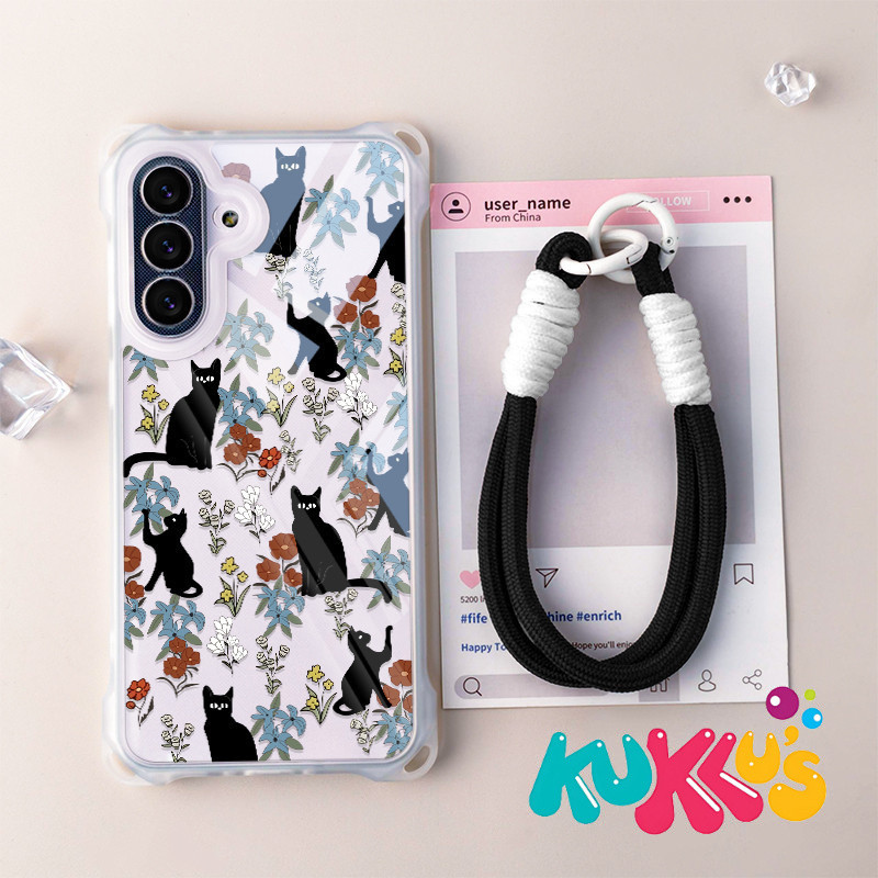 GANTUNGAN HP Catดอกไม้รูปแบบเคสโทรศัพท์ + ไม้แขวนเสื้อสําหรับInfinix Tecno Spark Go 1 สมาร์ท 10 9 8 
