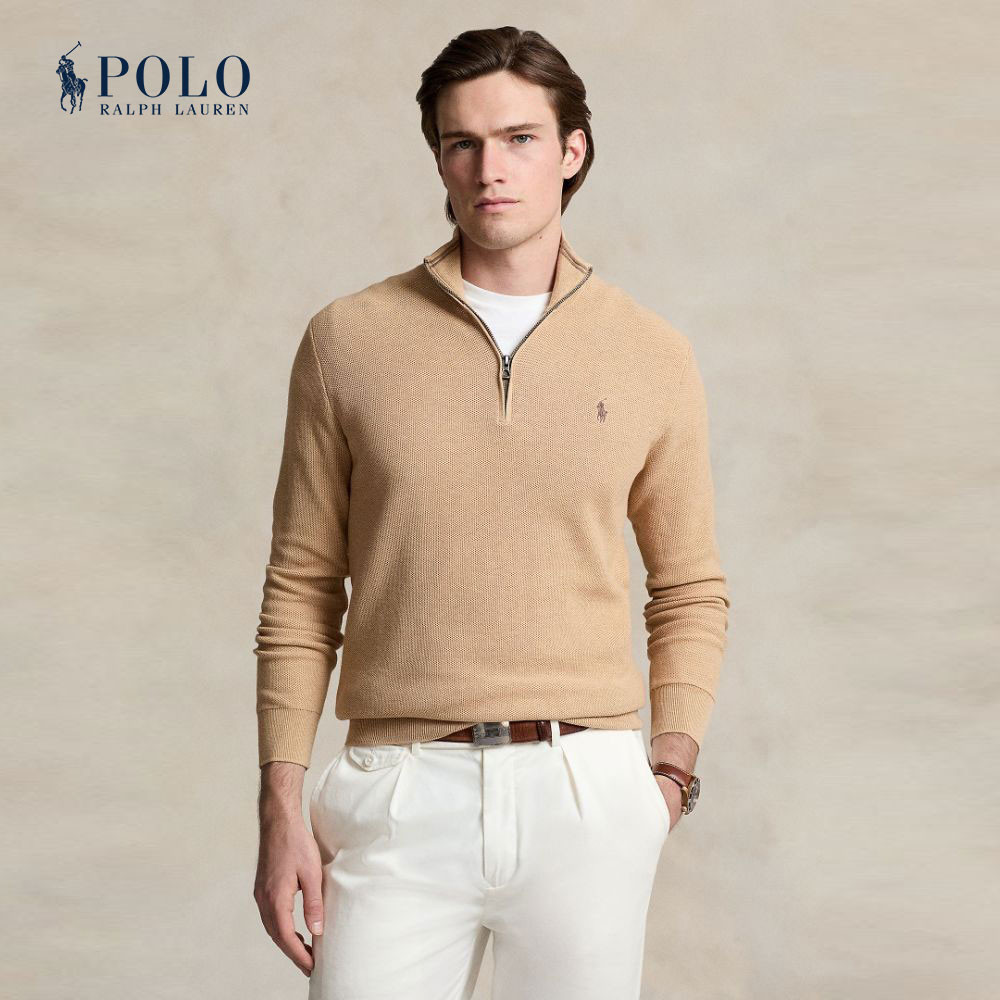 Polo Ralph Lauren เสื้อสเวตเตอร์ผู้ชาย Mesh-Knit Cotton Quarter-Zip Sweater รุ่น MNPOSWE16821825 สีน
