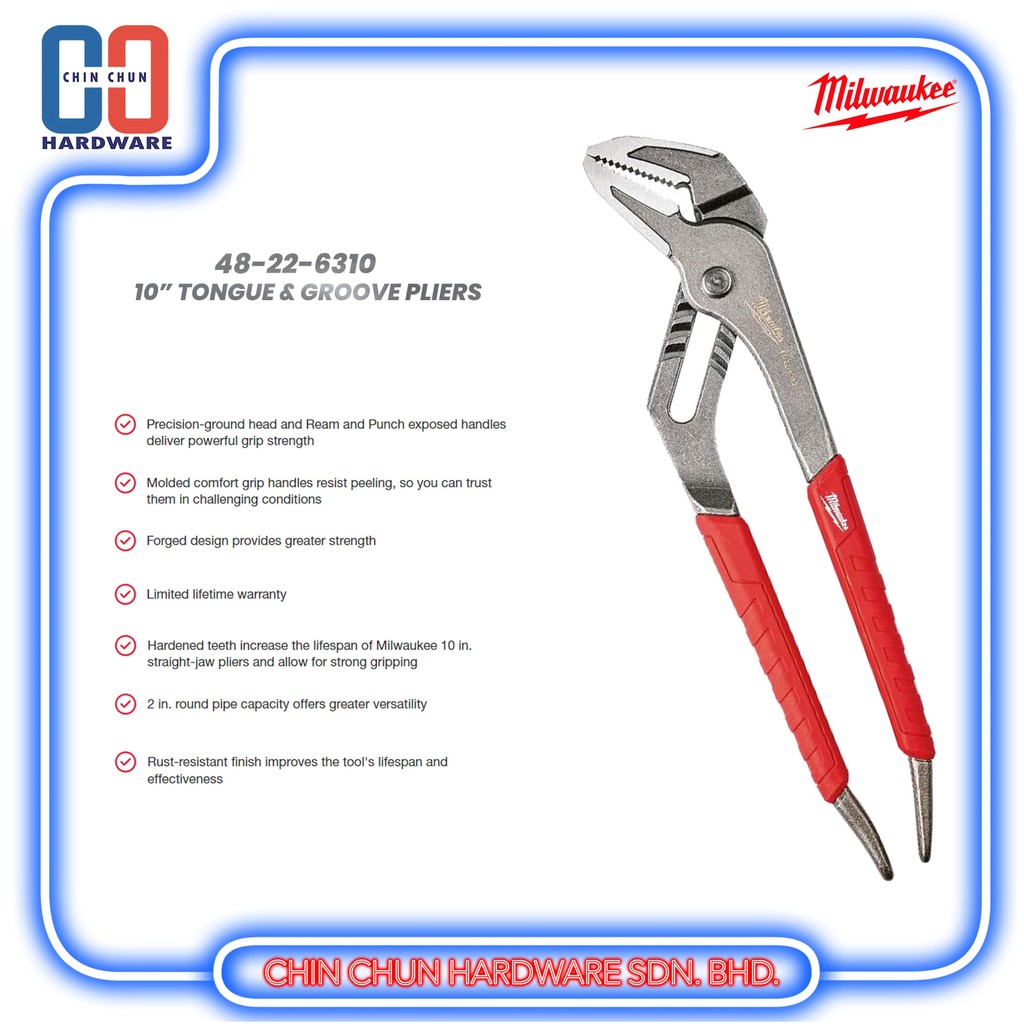MILWAUKEE 10 TONGUE & GROOVE PLIERS (48-22-6310)(48-22-6310H)