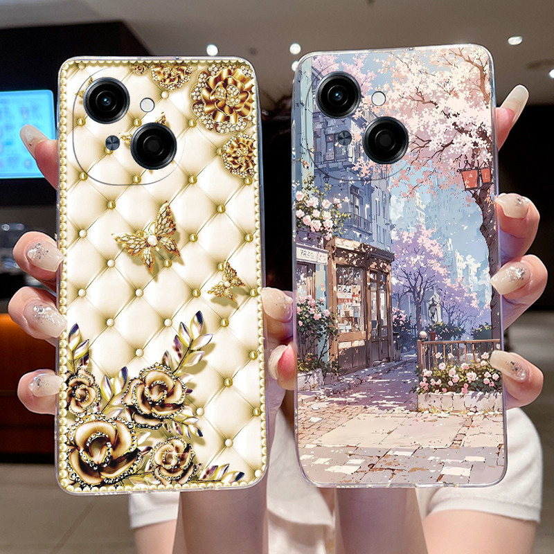 สําหรับ Tecno Spark GO 1/Spark Go 1S KL4h/Spark GO 2025/Pop 9 4G KL4h Jelly ซิลิโคนนุ่ม TPU ปกหลังแฟชั่นสไตล์ดอกไม้ทิวทัศน์ปลอกใส