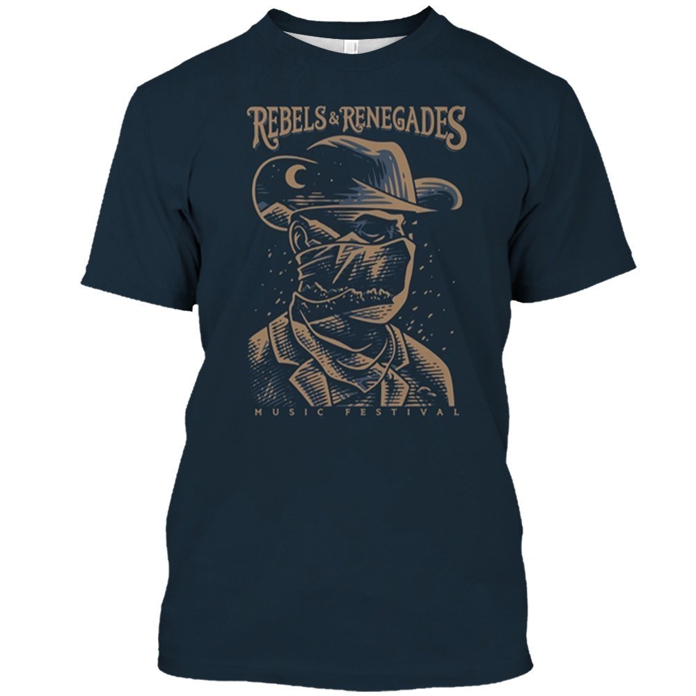 Western Cowboy Shirt เสื้อยืดผู้ชาย 3D Denim O คอผ้าฝ้ายแขนสั้น Top