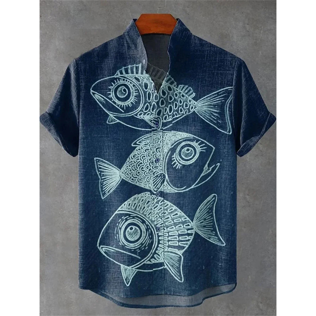เสื้อฮาวายพิมพ์ลายชายหาด 3 มิติ สไตล์ลำลองสำหรับผู้ชายฤดูร้อน