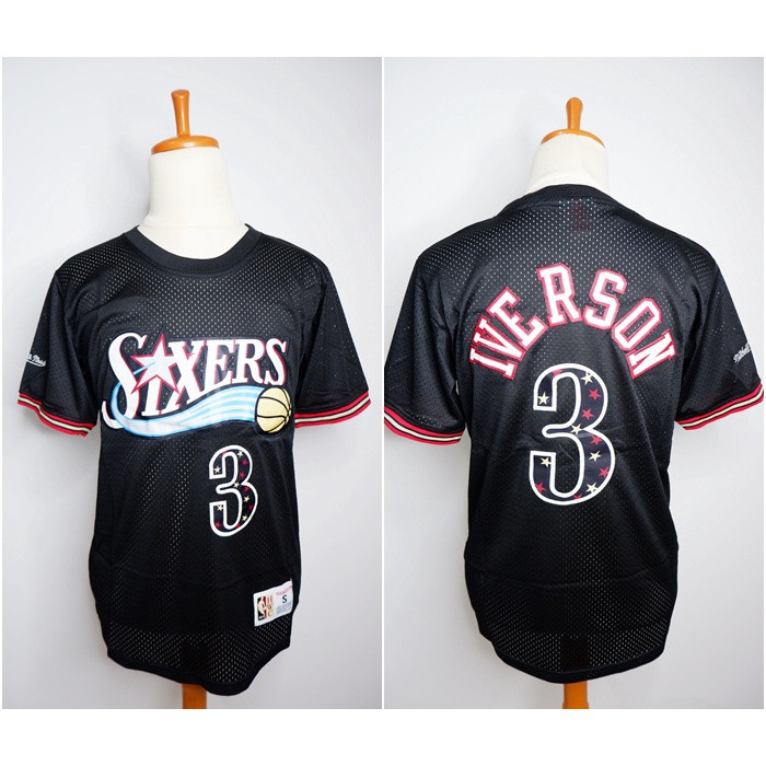 SIXERS 3 ALLENIVERSON BLACK SLEEVE BASKETBALL JERSEY MITCHELL&NESS
