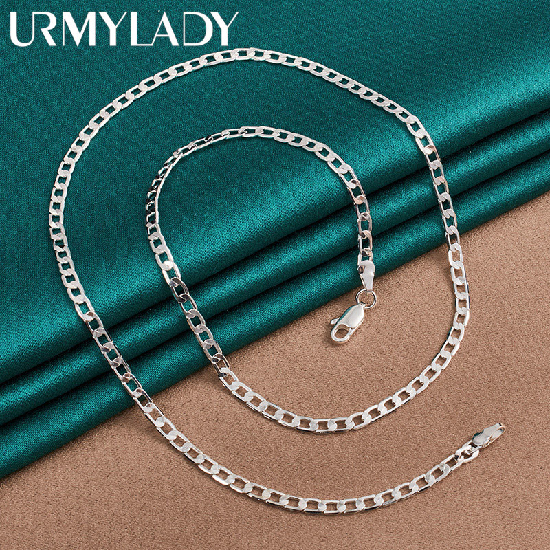 URMYLADY 925 เงินสเตอร์ลิง 4 มม.โซ่ด้านข้าง 16-30 นิ้วสร้อยคอสําหรับผู้ชายแฟชั่นเครื่องประดับปาร์ตี้