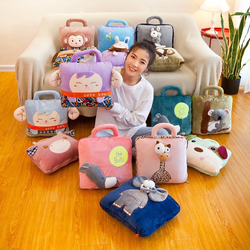 หมอนอิงผ้าห่ม 2-IN-1 พับได้ สำหรับนอนกลางวัน-ในรถ พกพาสะดวก ไซส์กระทัดรัด