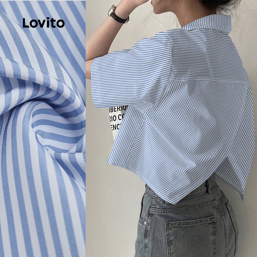 Lovito Backไม่สมมาตร Design Striped Casual Chunxi เสื้อเชิ้ตสุภาพสตรี BLB155P2D023
