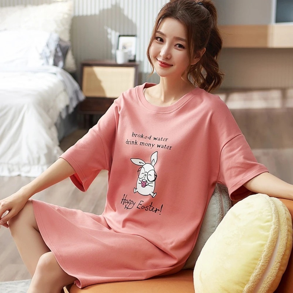 ูร้อนใหม่ผู้หญิงชุดนอนน่ารักแขนสั้น Nightgown การ์ตูน plus ขนาดฤดูร้อนบางกระโปรงยาวสวมใส่ธรรมดาบางลา