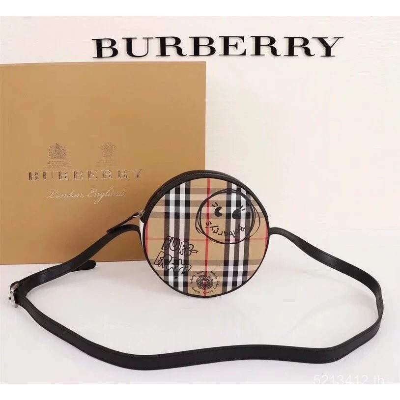 Burberry/Burberry Plaid Graffiti Round Cake Bag Small Round Bag Shoulder Messenger Bag Burberry Fema