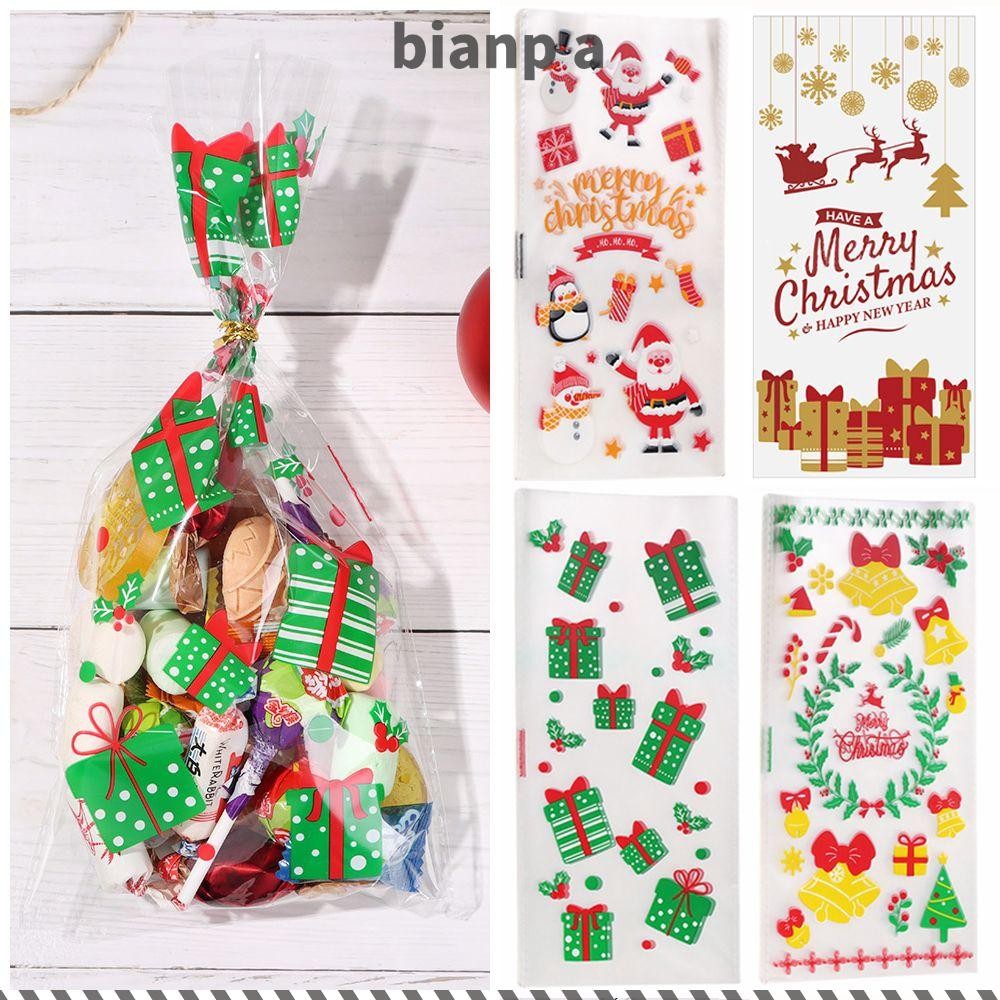 BIANPA 50 ชิ้นกระเป๋าของขวัญคริสต์มาส Creative Snow Bell Tree Gingerbread Cookie Packing