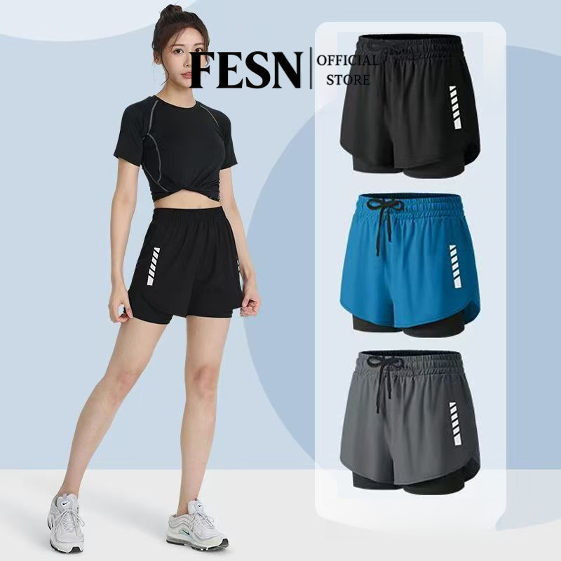 S-5xl Unisex 2-in-1 Dir-Fit กางเกงขาสั้นวิ่งกางเกงขาสั้นขี่จักรยานกางเกงกีฬาตาข่ายกางเกงขาสั้นสองชั้นกางเกงสีดํา/สีเทา/สีฟ้า
