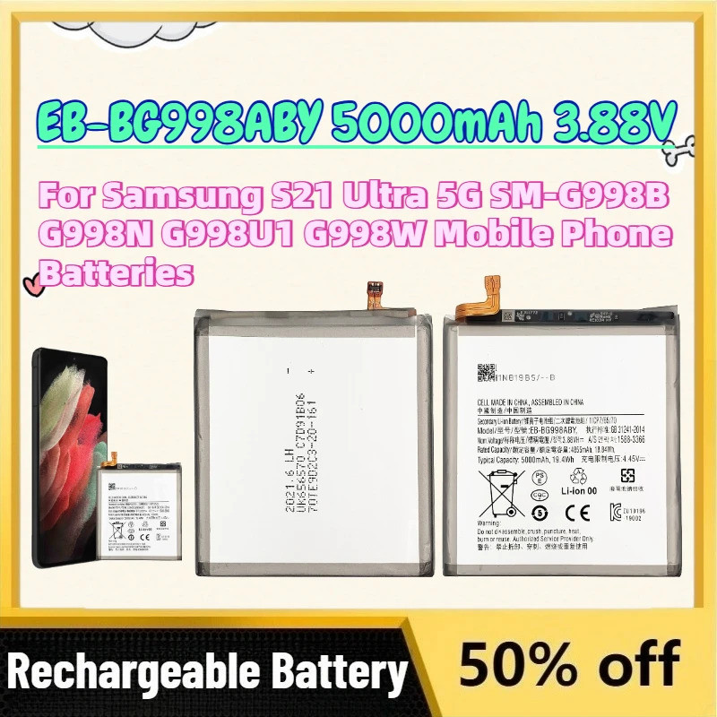 คุณภาพสูงใหม่ EB-BG998ABY 5000mAh 3.88V แบตเตอรี่สําหรับ Samsung S21 Ultra 5G SM-G998B G998N G998U1 