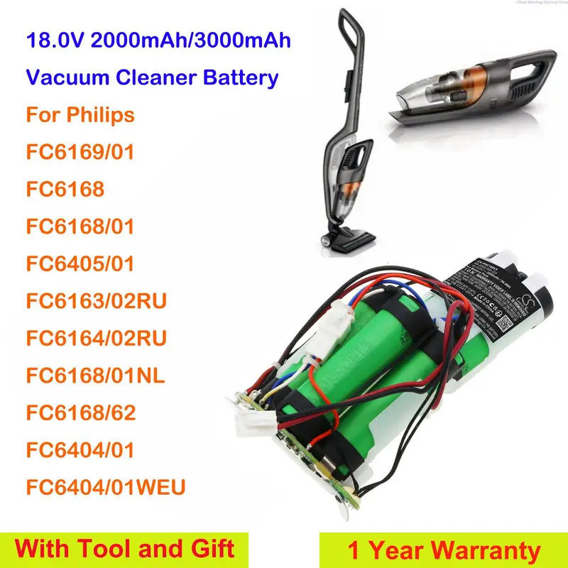 Cameron Sino 2000mAh/3000mAh แบตเตอรี่สูญญากาศสําหรับ Philips FC6169/01,FC6168,FC6168/01,FC6405/01,F