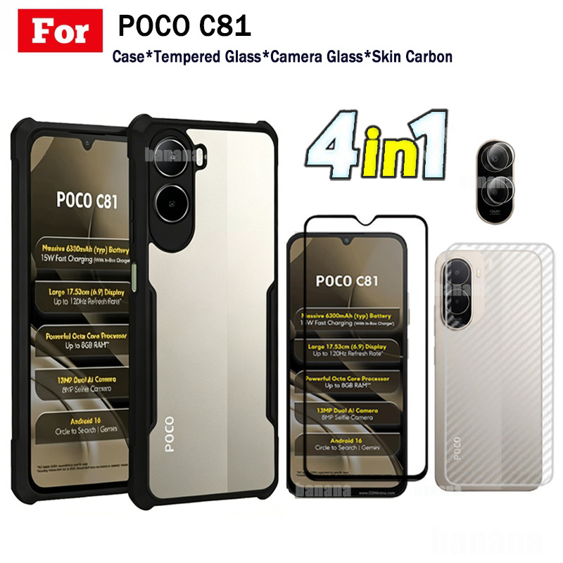 4 in 1 Poco C81 เคสโทรศัพท์กันกระแทกสําหรับ Poco C81 Pro C81X C85X C71 กระจกนิรภัยเต็มรูปแบบป้องกันห