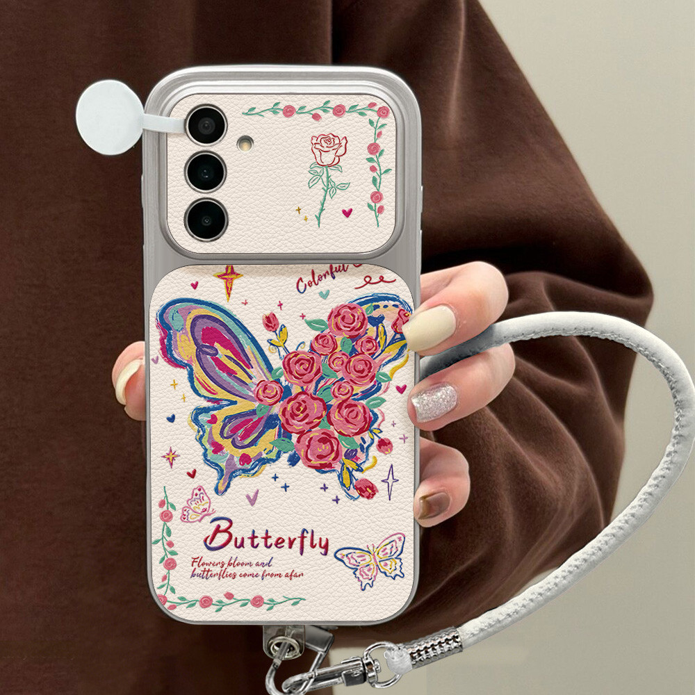 เคสโทรศัพท์หนังผีเสื้อ For Samsung S26 Ultra S25 S24 A37 A26 A57 A56 A36 A17 A16 A07 เคสกันกระแทกแบบนุ่มพร้อมเชือกคล้อง