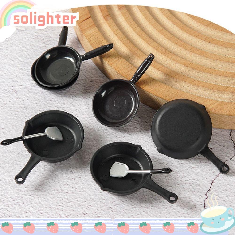SOLIGHTER ชามกระทะทอด, 1:12 Mini Miniature ช้อนผัด, Multistyles DIY หม้อปรุงอาหารไม้พาย Miniature Dollhouse ตกแต่ง
