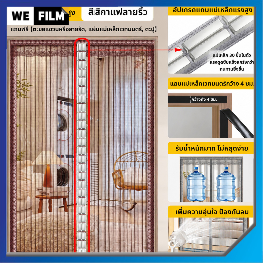 มุ้งลวดแม่เหล็กประตู สแตนเลสสตีล ตาข่ายแม่เหล็กแรงสูง ปิดอัตโนมัติ ป้องกันยุง มุ้งลวดกันยุง
