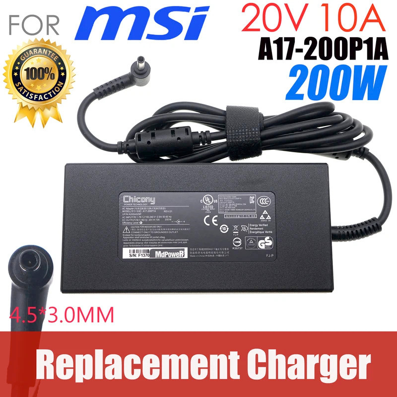 ยี่ห้อใหม่สําหรับ Chicony A21-200P2B 20V 10A 200W 4.5x3.0 มม.A200A022P อะแดปเตอร์ AC สําหรับ MSI แล็