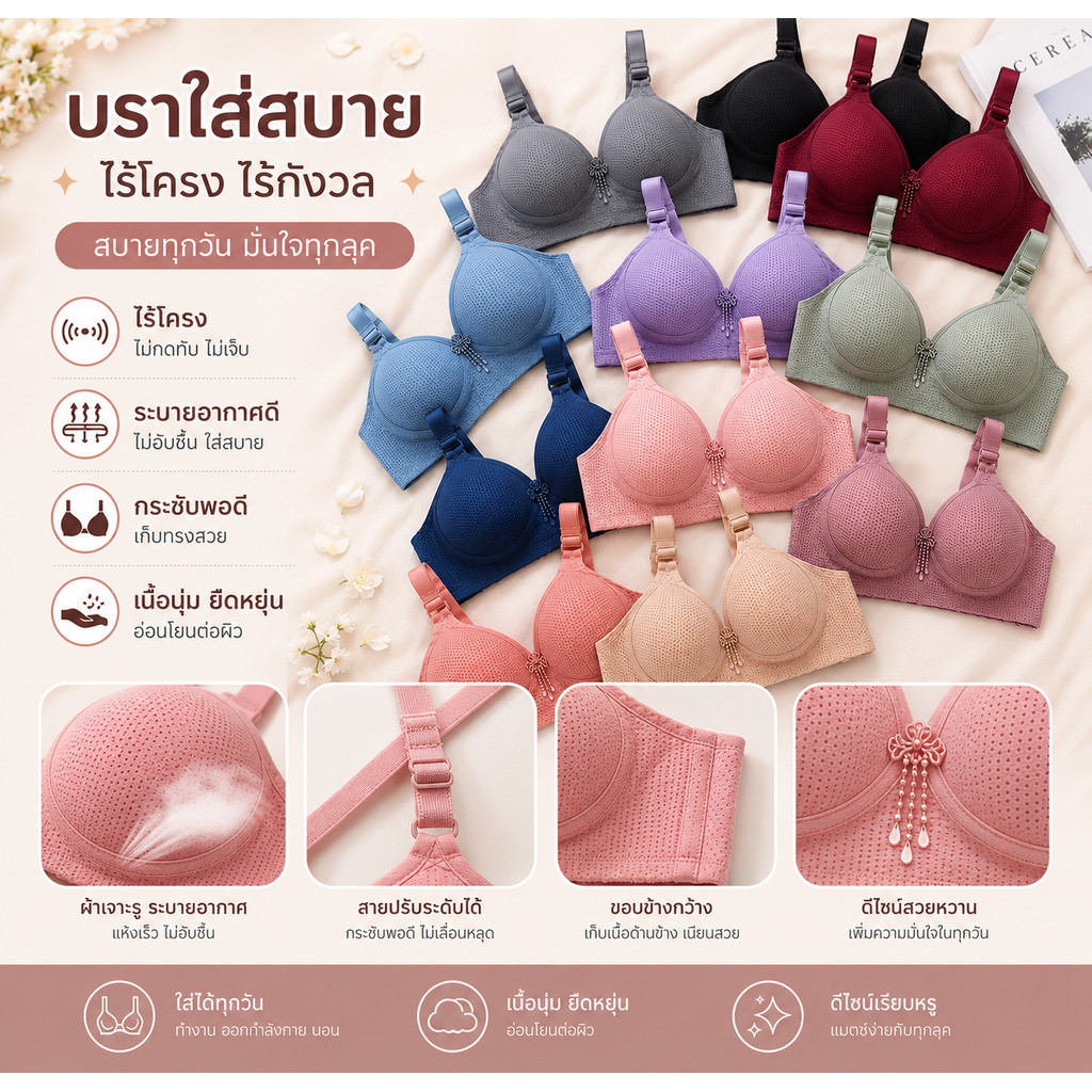 513-บราไร้โครง อกใหญ่  ผ้านุ่ม ยืดหยุ่นดี รองรับหน้าอก กระชับทรง เก็บเนื้อด้านข้าง ระบายอากาศดี