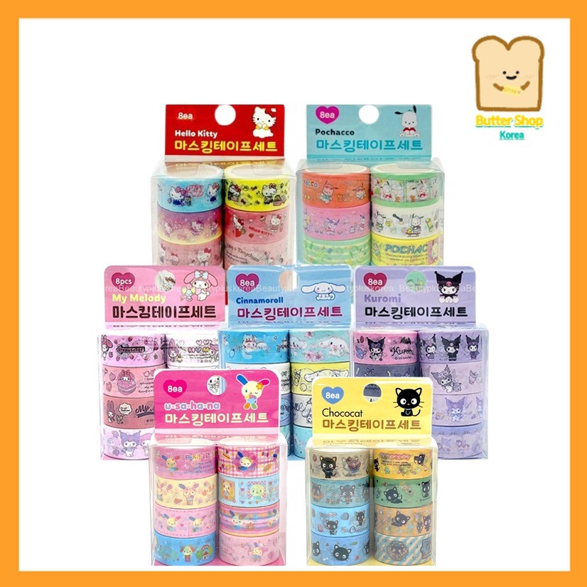 [SANRIO] Sanrio Character Lovely Masking Tape 8ea (Kitty / Pochacco / Mymelody / Cinnamoroll / Kuro