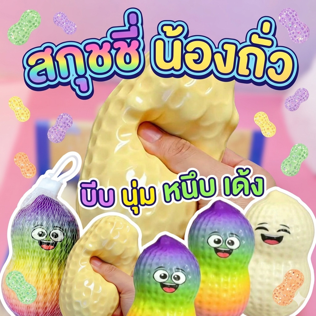 ใหม่ สกุชชี่ ถั่ว สีสันสดใส ของเล่น บีบนุ่ม  เด้งฟู หนึบหนับ เนื้อหนึบ บีบ สนุก ผ่อนคลาย ส่งจากไทย พร้อมส่ง
