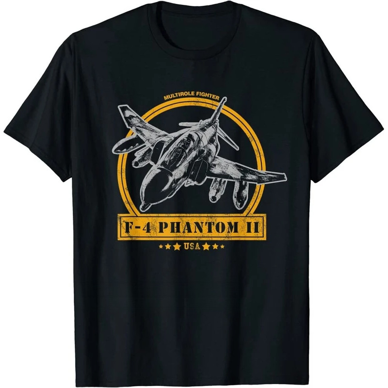 เสื้อยืดพิมพ์ลายตราสัญลักษณ์เครื่องบินรบ F-4 Phantom II สไตล์ทหาร เหมาะสำหรับผู้ชื่นชอบเรื่องราวทางท