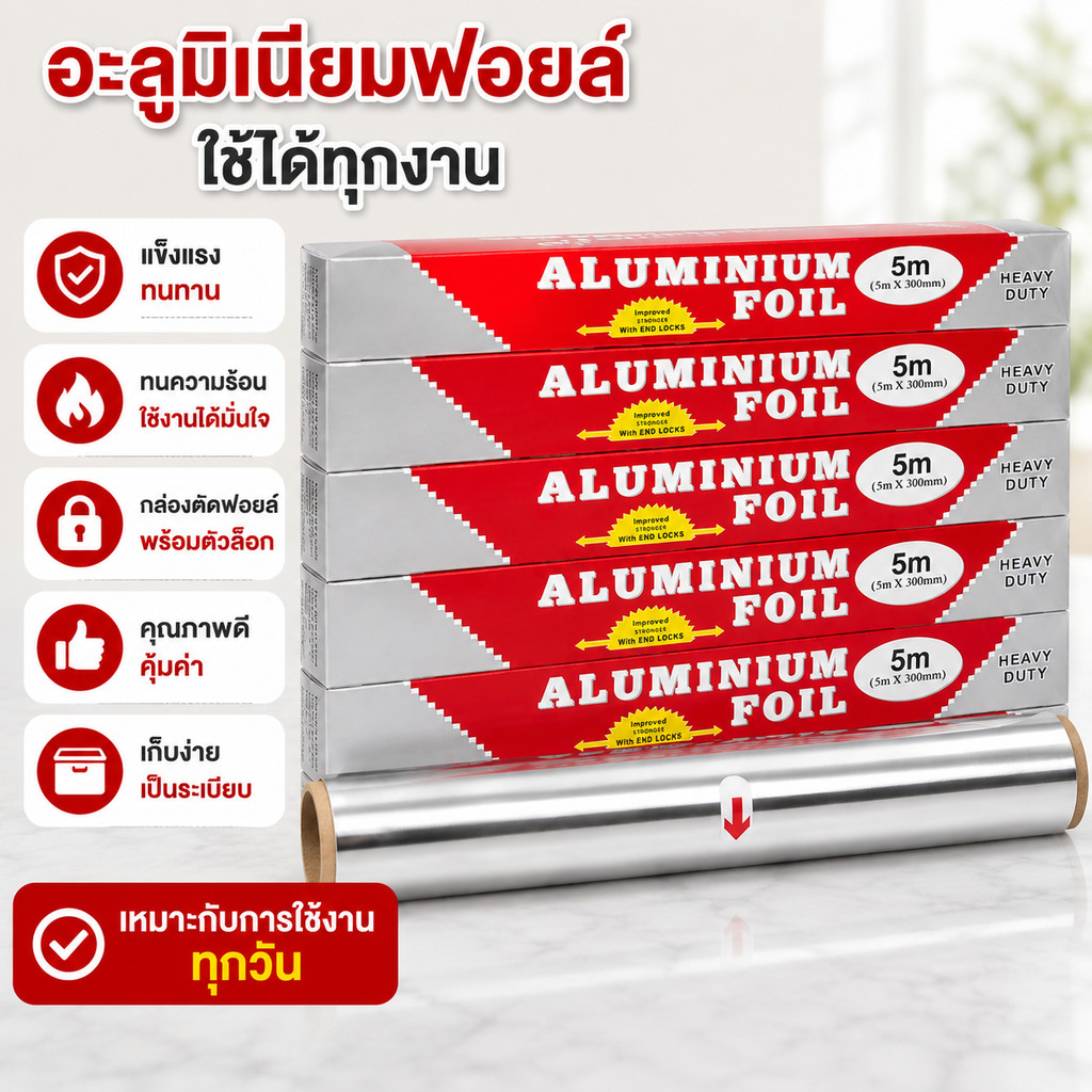 L-1043 (ยกโหล 12ชิ้น)ฟอยล์ห่ออาหารอลูมิเนียม 5-6 เมตร