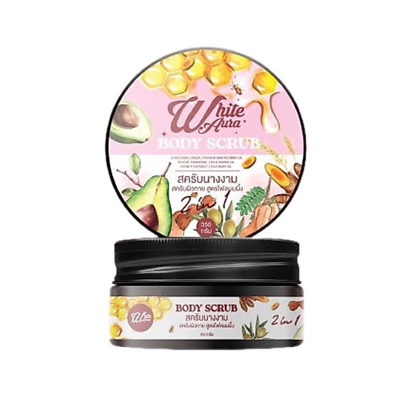 โฉมใหม่ สครับนางงาม White Aura Body Scrub ผิวกาย สูตรไพลนมผึ้ง [350 g.]