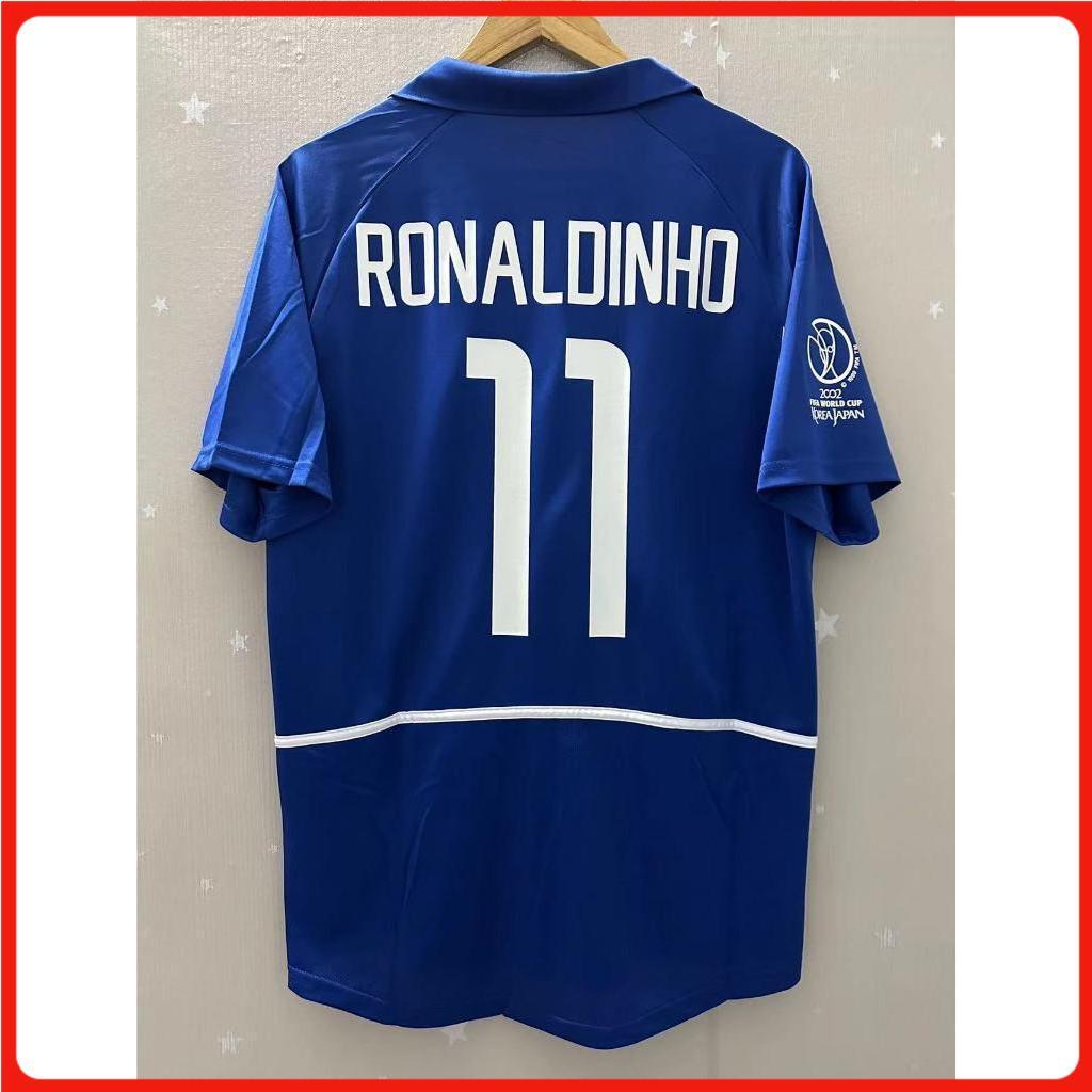 Brazil Away 2002 RONALDINHO RONALDO RIVALDO คุณภาพสูง Retro ฟุตบอล Jersey เสื้อยืดที่กําหนดเองเสื้อฟ
