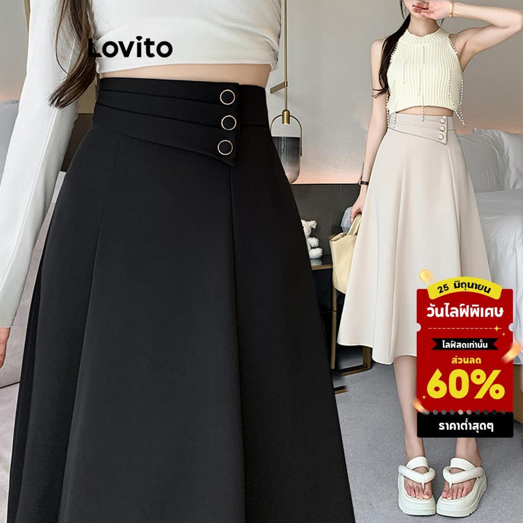 Lovito สง่างาม จั๊มสูท กระดุมหน้า สีน้ําตาล สําหรับผู้หญิง LK3ED1519