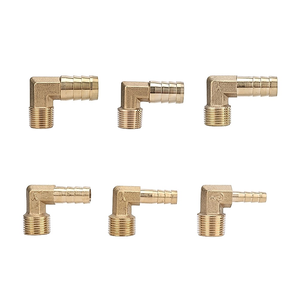 ท่อทองเหลือง Barb Fitting ข้อศอก 6/8/10/12/14/16 มม. 1/8" 1/4 "3/8" 1/2 "BSP ชาย Thread Connector