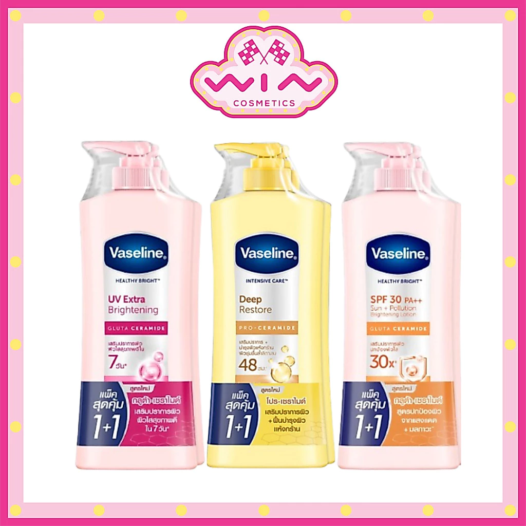 Vaseline วาสลีน เฮลธี้ ไบรท์ ยูวี เอ็กซ์ตร้า ไบรท์เทนนิ่ง / ซัน โพลูชั่น SPF30 PA+++ / ดีพ รีสโตร์ 300 มล. แพ็ค 1+1