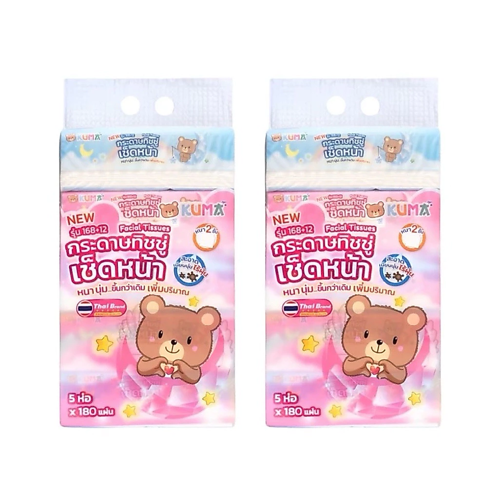 NEW Kuma กระดาษทิชชู่คุมะเช็ดหน้า 168+12แผ่น(180แผ่น) 10ห่อ (2 แพ็ค)