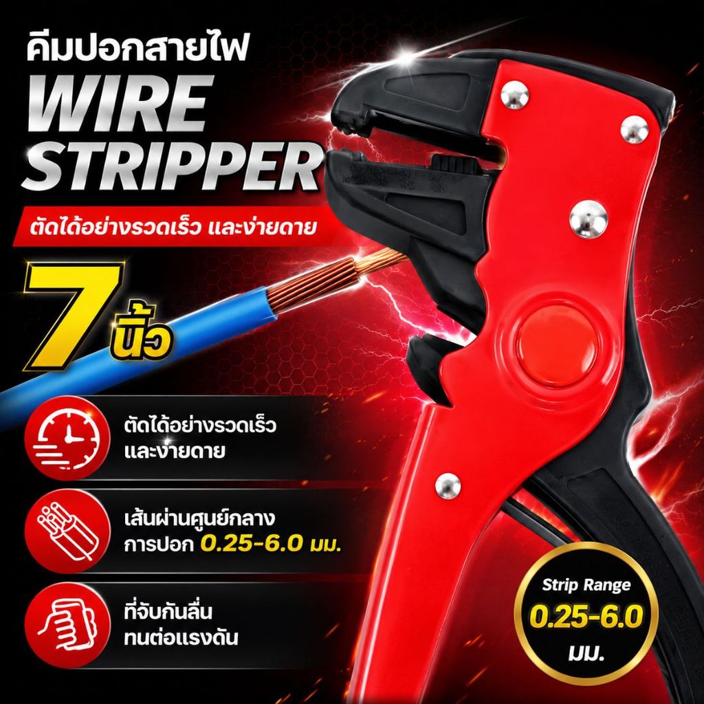 รุ่นยอดฮิต! คีมปอกสายไฟอัจฉริยะ 0.5-6 มม. ตัดและปอกในอันเดียว สะดวก ปลอดภัย (1 ชิ้น)