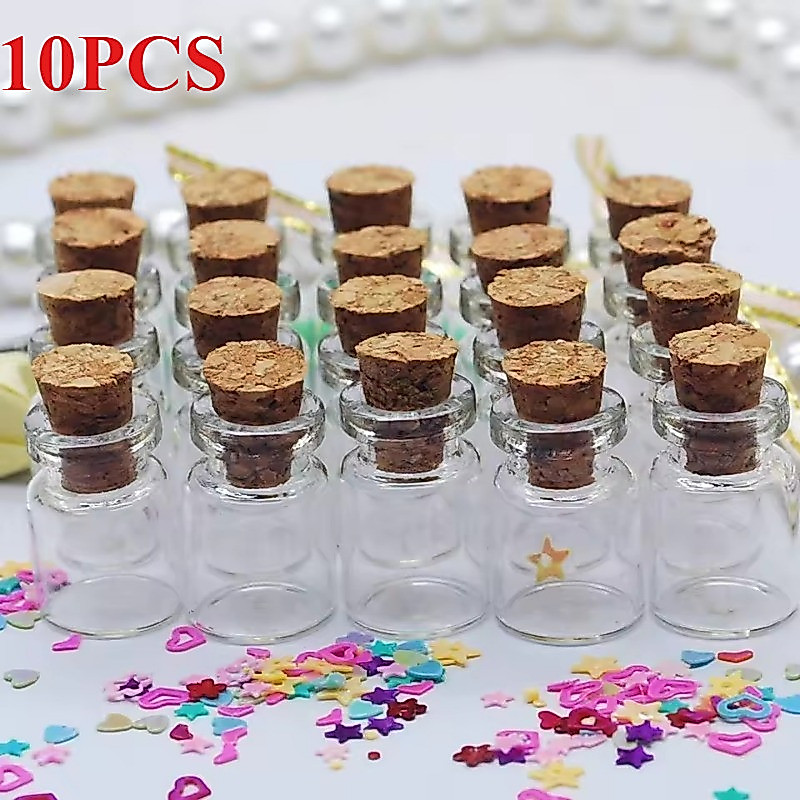 10 ชิ้นมินิขวดแก้วที่มีจุกไม้ก๊อก Borosilicate Tiny Jars สําหรับงานฝีมือ DIY Wish ขวดเครื่องประดับเก็บเครื่องเทศคอนเทนเนอร์