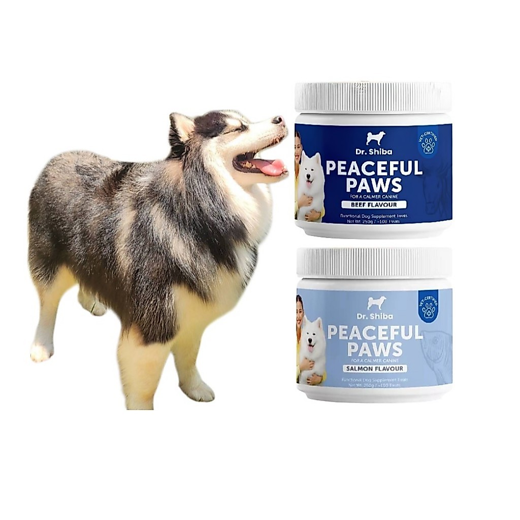 Dr. Shiba Peaceful Paws-Dog Treats ขนมสุนัขช่วยลดความเครียด บรรเทาอาการวิตกกังวล ช่วยให้สงบ 250 กรัม