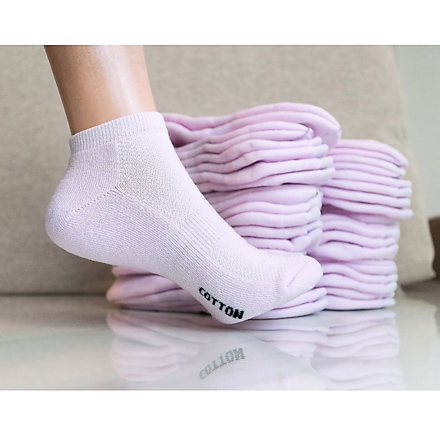 สีม่วง พาสเทล ถุงเท้าพื้นหนาความยาว ตาตุ่ม พื้นหนา เนื้อผ้า COTTON แท้ ( สินค้าคุณภาพ)