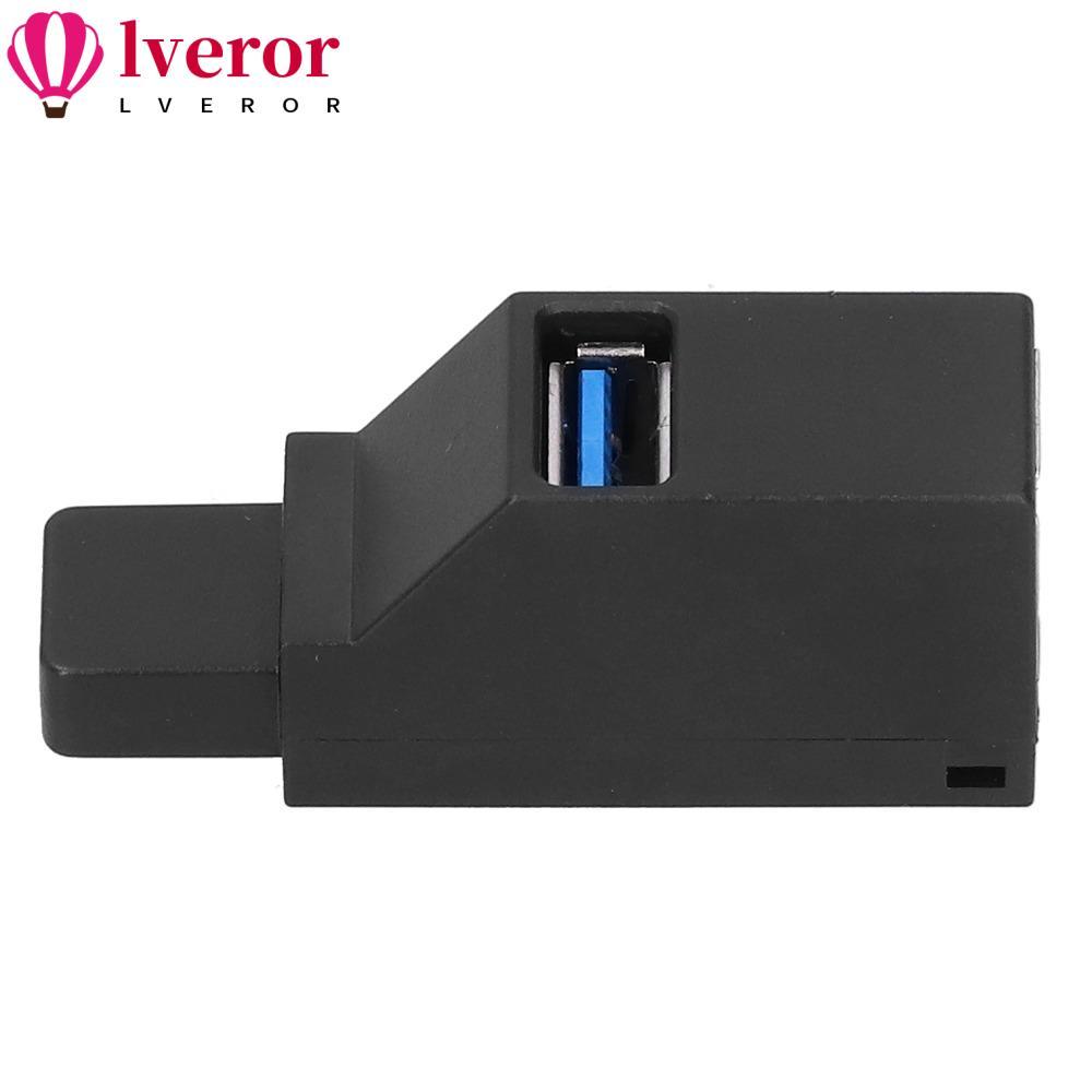 LVEROR 1PCS USB 3.0 Hub, Plug and Play Black USB Splitter, แบบพกพาพร้อม Lanyard ความเร็วสูง 3 พอร์ต 