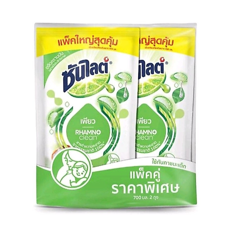 Sunlight ซันไลต์ เพียว น้ำยาล้างจานสำหรับภาชนะเด็ก ถุงเติม 700มล.×2ถุง(1400มล.)