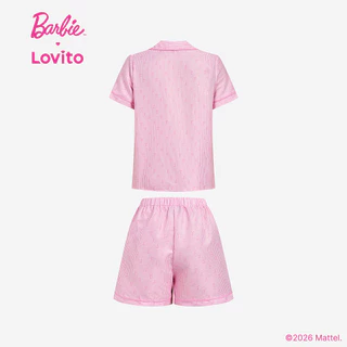 (KOL's pick) Barbie™ X Lovito แคชชวล ชุดนอนลำลองลายดอกไม้หวานๆ สำหรับฤดูใบไม้ผลิ/ฤดูร้อน สีชมพู (เสื้อหรือกางเกง) สำหรับผู้หญิง เกาหลี อินเทรนด์ LB1AD028