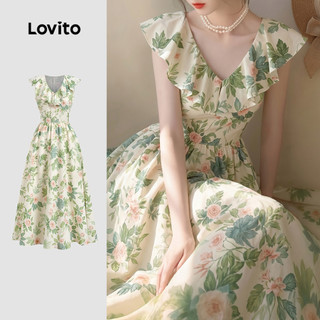 Lovito Boho Women Dress Ruffle Flowers Spring/summer Dress LK4PAD277