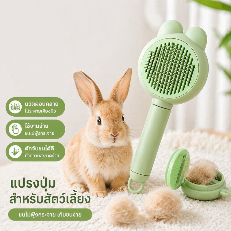 แปรงหวีขนสัตว์เลี้ยง หวีแมว หวีสุนัข ปุ่มกดขนออกง่าย แปรงเก็บขนร่วง ด้ามจับถนัดมือ ซี่สแตนเลส