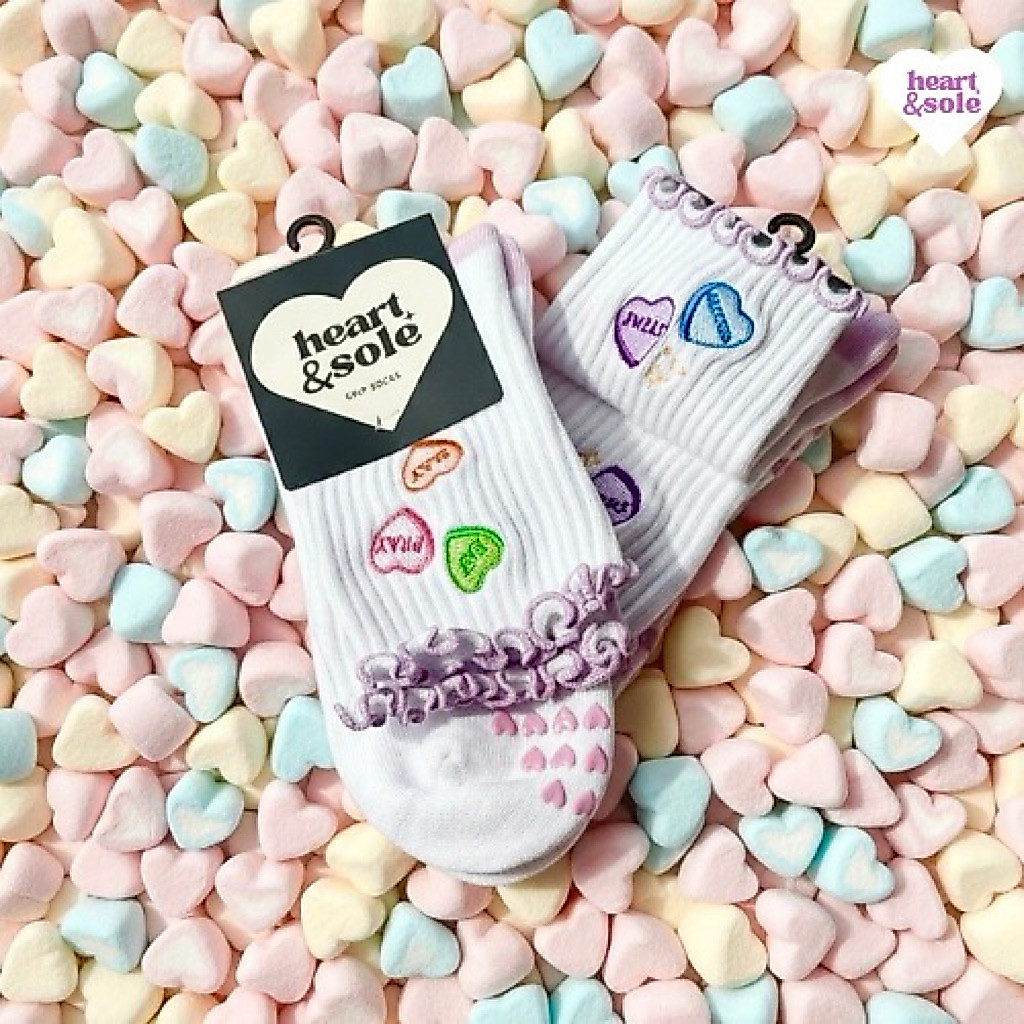 heart&sole ถุงเท้ากันลื่น พิลาทิส โยคะ ออกกำลังกาย Grip Socks ผู้หญิง สีขาว รุ่น “heart candy”