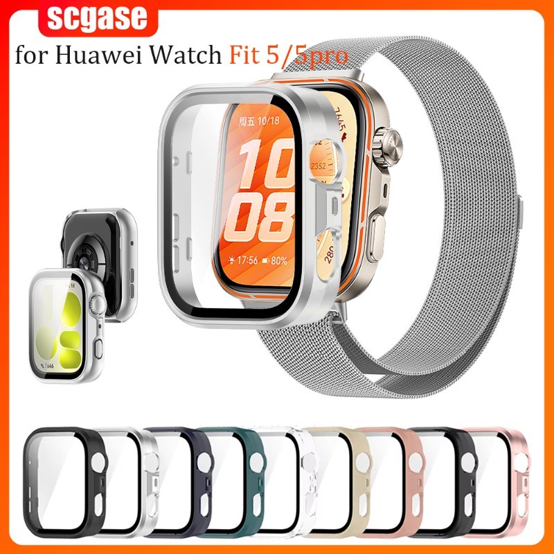 สายสแตนเลส Milanese + สําหรับ Huawei Watch Fit 5/Fit 5 Pro สายรัดข้อมือแม่เหล็กสําหรับ Huawei Watch Fit 4/4 Pro/3 Hrad PC ฝาครอบป้องกัน