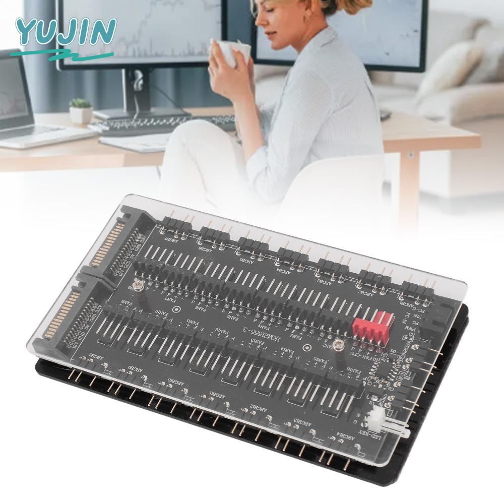 YUJIN 2 in 1 Fan Hub, 3Pin ARGB พร้อม ARGB PWM Fan Hub, แบบพกพา 4Pin PWM SATAs อินเทอร์เฟซ 16 Way Fa