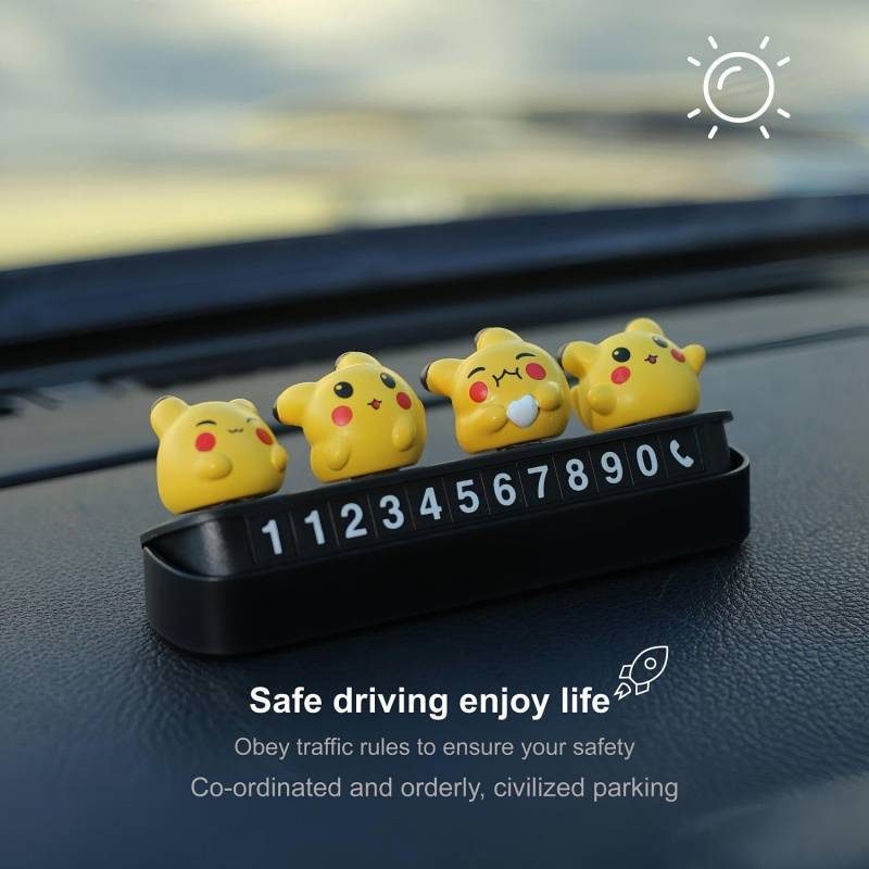 New Pikachu Car Moving Phone Card Cute Pikachu Temporary Parking Number Plate Car Magnetic Number Ca