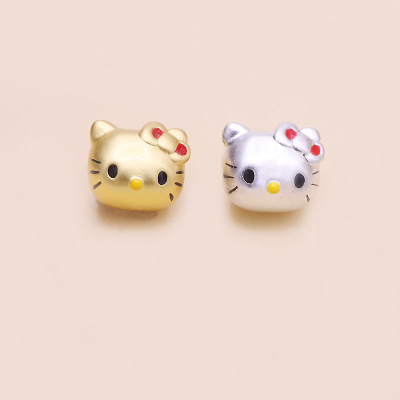 999 Pure Silver Gold-Plated hellokitty Cat Classic Cartoon kt Cat Cute Bow Cat Beaded Transfer Beade
