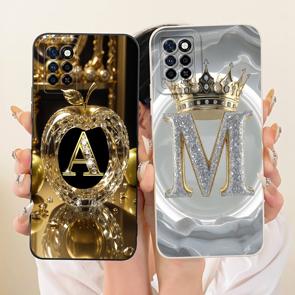 สําหรับ Infinix Note 10 Pro กรณีตัวอักษรหรูหราแฟชั่น Crown 2D ทาสีสําหรับ Infinix X695 X695D