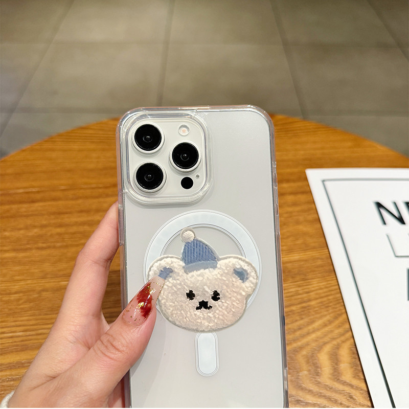เคส iPhone 16 11 12 13 14 15 Pro Max เคสหมีน่ารัก xr xs max 7 8 Plus เคสแม่เหล็กแบบแข็ง โปร่งใส ทำจากพีซี ราคา ถูกที่สุด ดีลบีเคเค แกลเลอรีภาพที่ 4